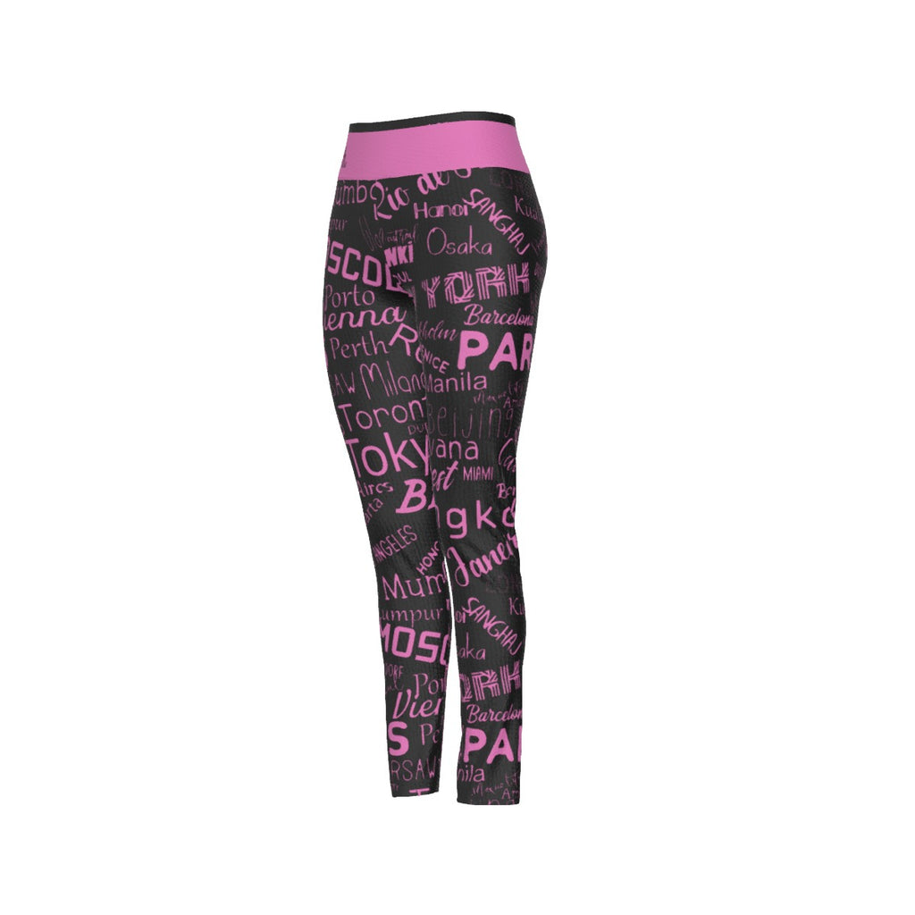 Officially. Sexy Spanish Certified Cities Collection Women's High Waist Leggings | Side Stitch Closure Pink Waistband