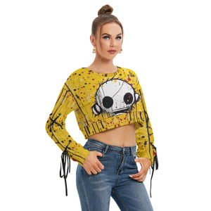 Officially Sexy Creepy Boy Collection Women's Long Sleeve Cropped Saffron Sweatshirt With Lace-up Sleeves Right Side View