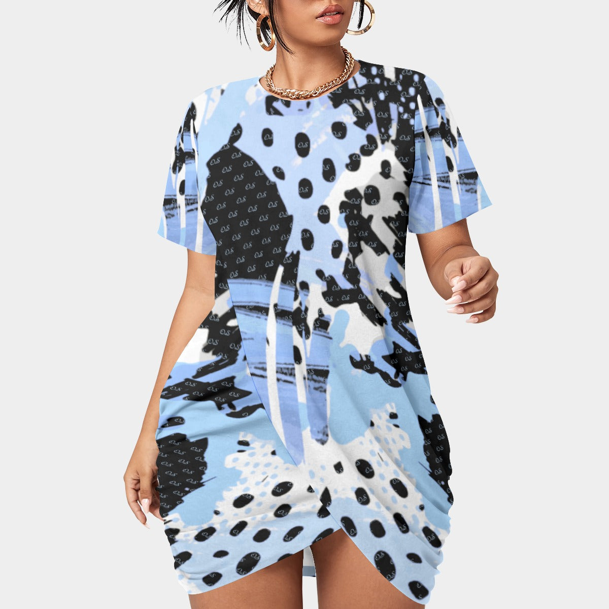 Officially Sexy Animal Abstract Collection Women’s Short Sleeve Plus Size Stacked Hem Dress