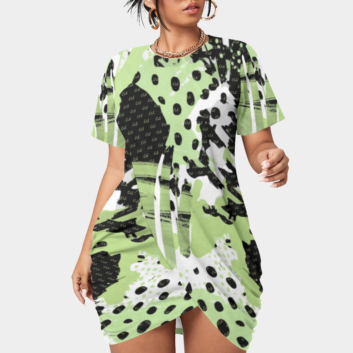 Officially Sexy Animal Abstract Collection Women’s Short Sleeve Plus Size Stacked Hem Dress