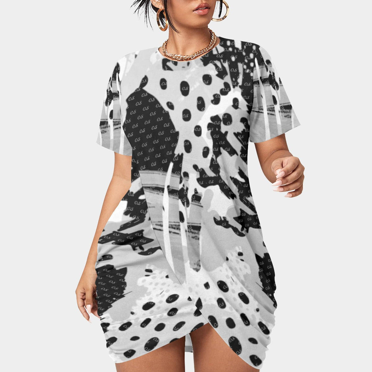 Officially Sexy Animal Abstract Collection Women’s Short Sleeve Plus Size Stacked Hem Dress