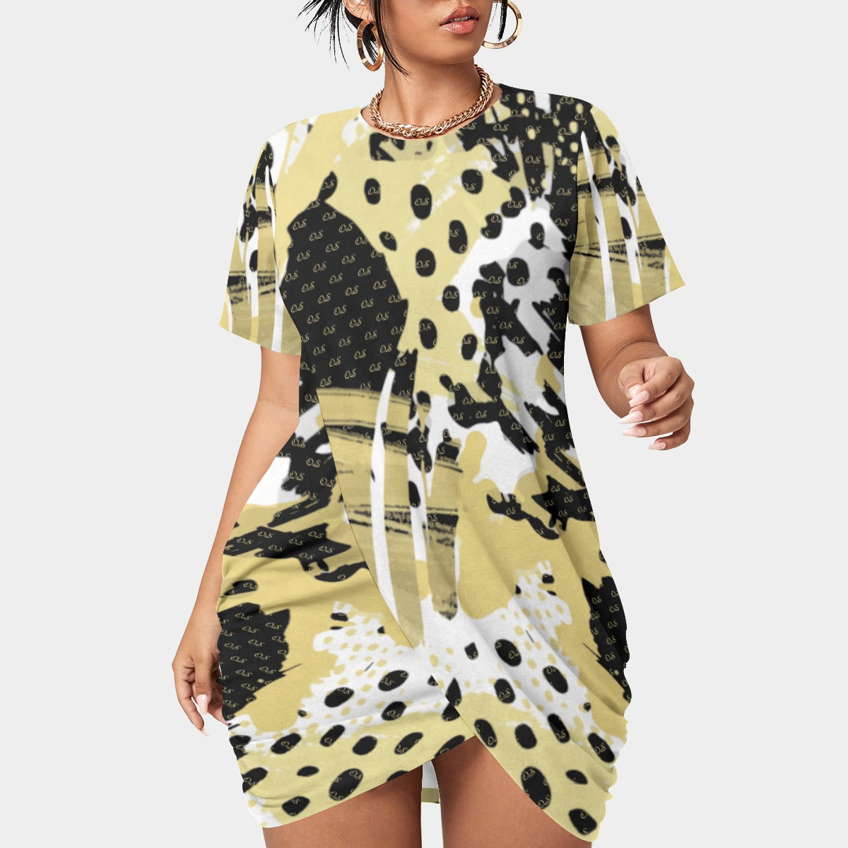 Officially Sexy Animal Abstract Collection Women’s Short Sleeve Plus Size Stacked Hem Dress