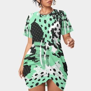 Officially Sexy Animal Abstract Collection Women’s Short Sleeve Plus Size Stacked Hem Dress