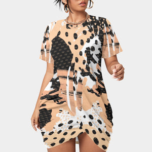 Officially Sexy Animal Abstract Collection Women’s Short Sleeve Plus Size Stacked Hem Dress