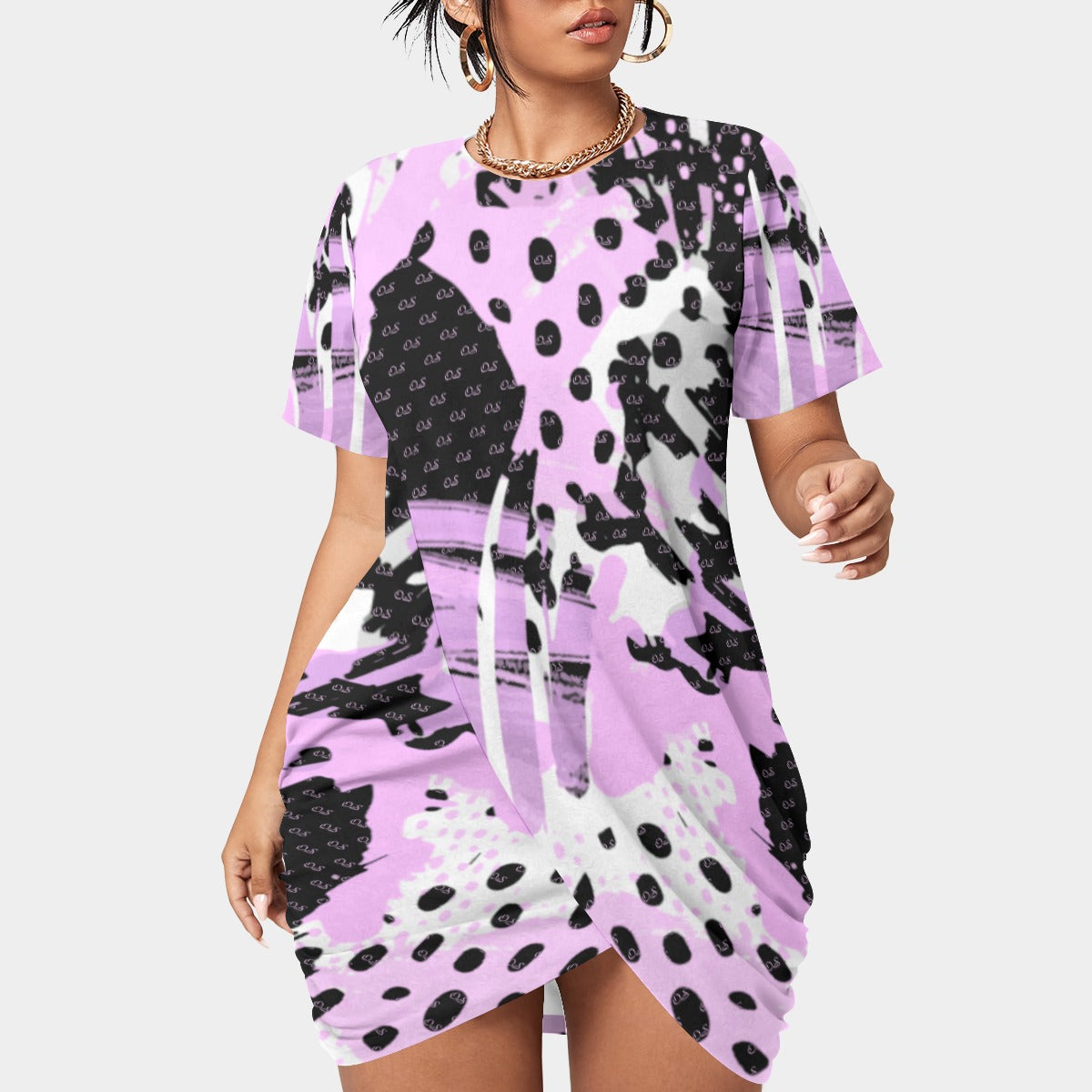 Officially Sexy Animal Abstract Collection Women’s Short Sleeve Plus Size Stacked Hem Dress
