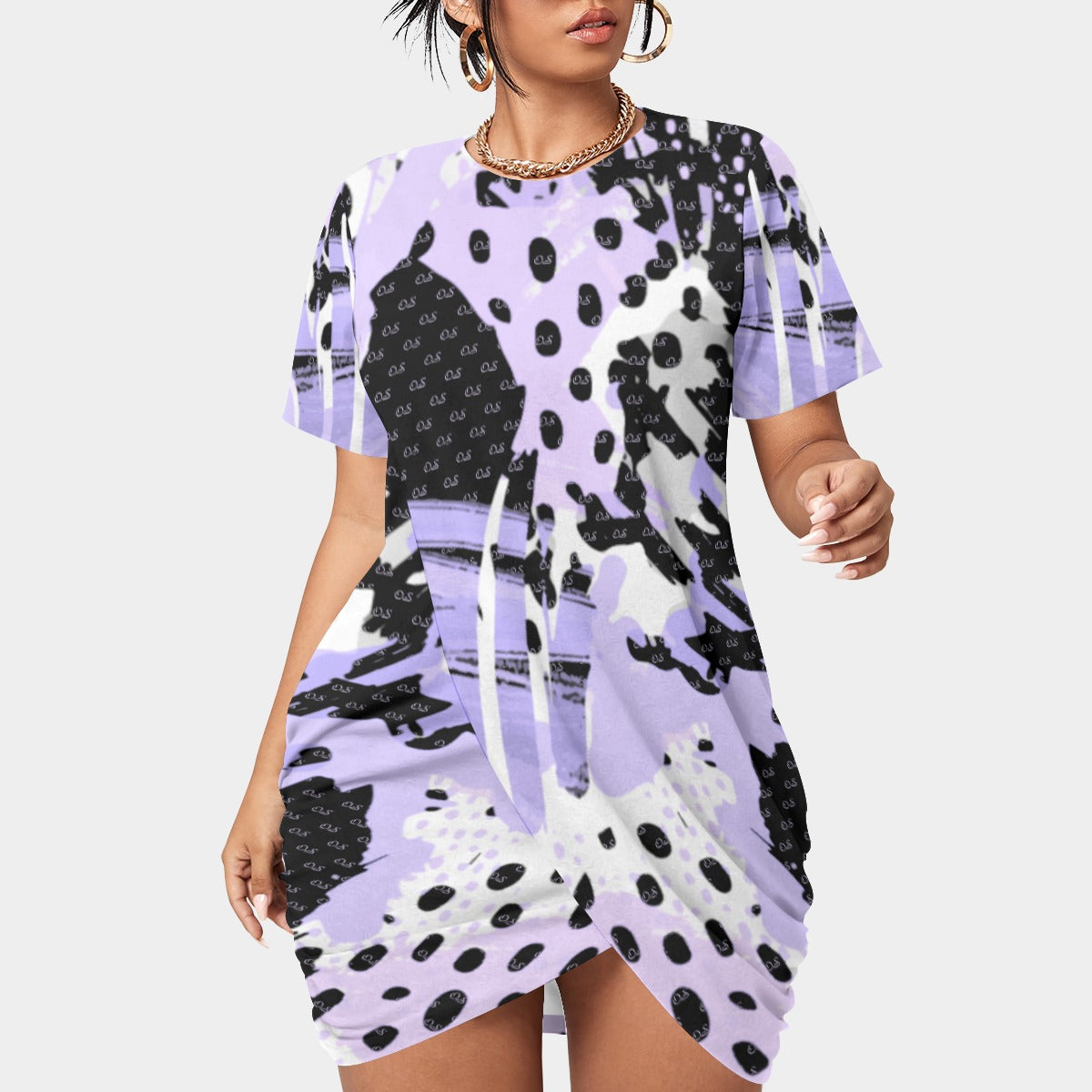 Officially Sexy Animal Abstract Collection Women’s Short Sleeve Plus Size Stacked Hem Dress