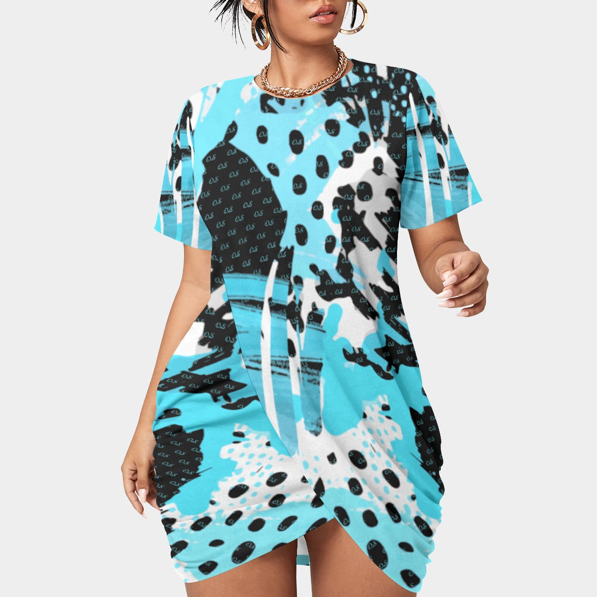 Officially Sexy Animal Abstract Collection Women’s Short Sleeve Plus Size Stacked Hem Dress