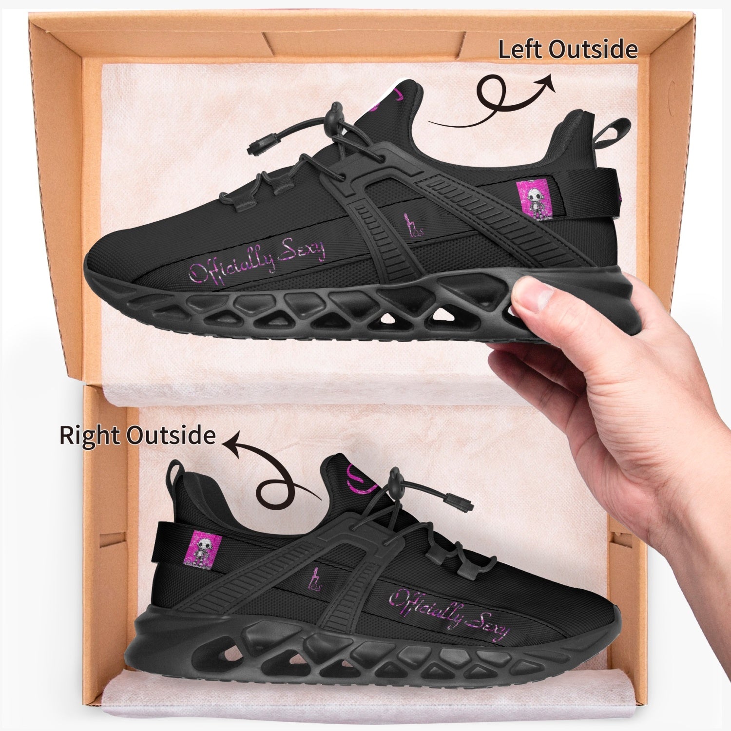 Officially Sexy Bubble Gum Pink Creepy Boy Collection Black Unisex Mesh Running Shoes