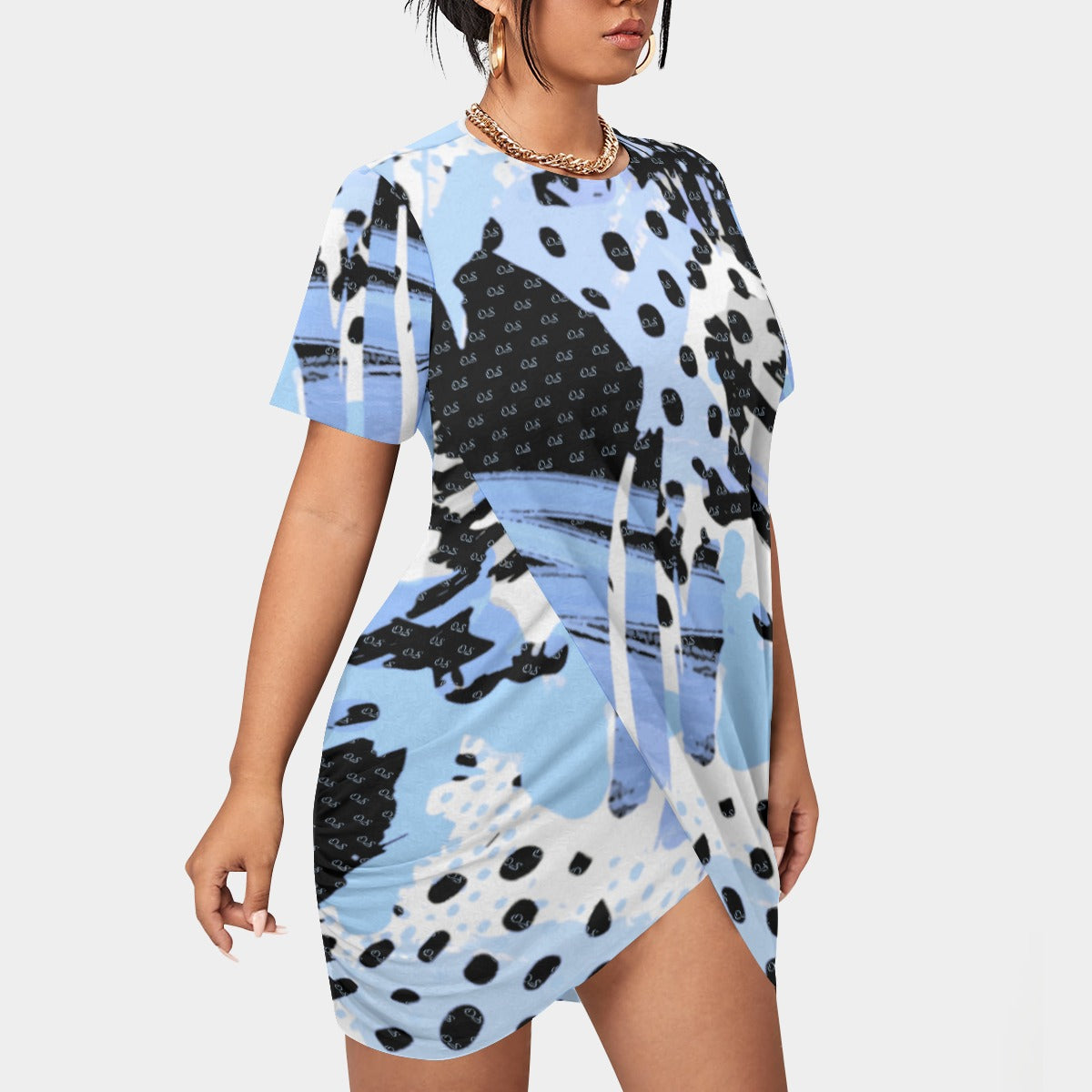 Officially Sexy Animal Abstract Collection Women’s Short Sleeve Plus Size Stacked Hem Dress