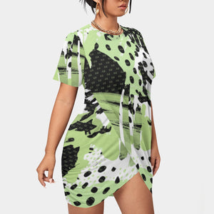 Officially Sexy Animal Abstract Collection Women’s Short Sleeve Plus Size Stacked Hem Dress