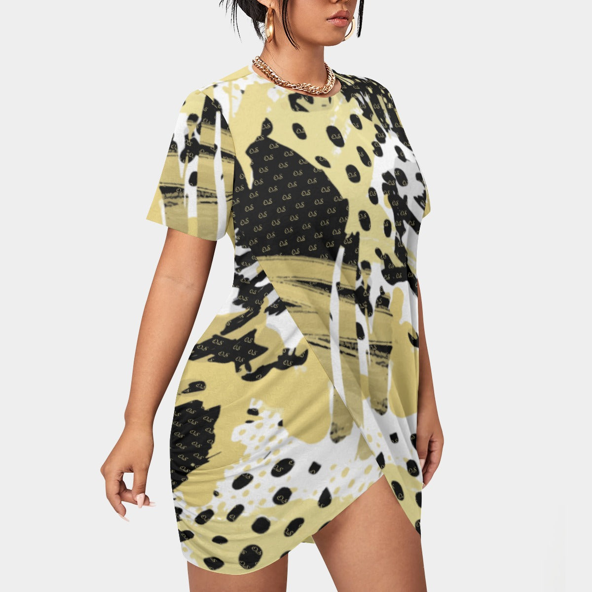 Officially Sexy Animal Abstract Collection Women’s Short Sleeve Plus Size Stacked Hem Dress