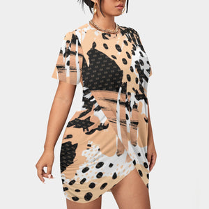 Officially Sexy Animal Abstract Collection Women’s Short Sleeve Plus Size Stacked Hem Dress