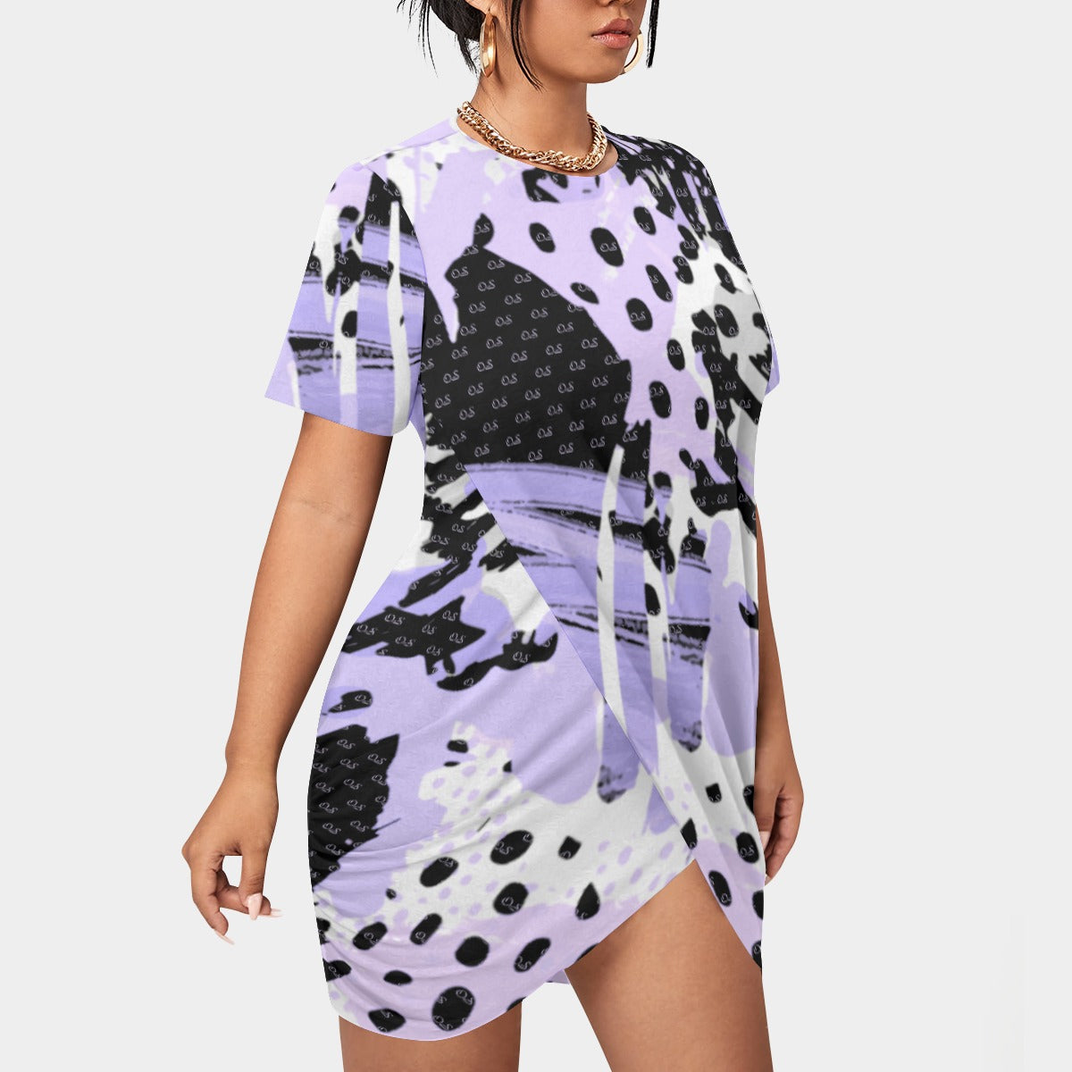 Officially Sexy Animal Abstract Collection Women’s Short Sleeve Plus Size Stacked Hem Dress