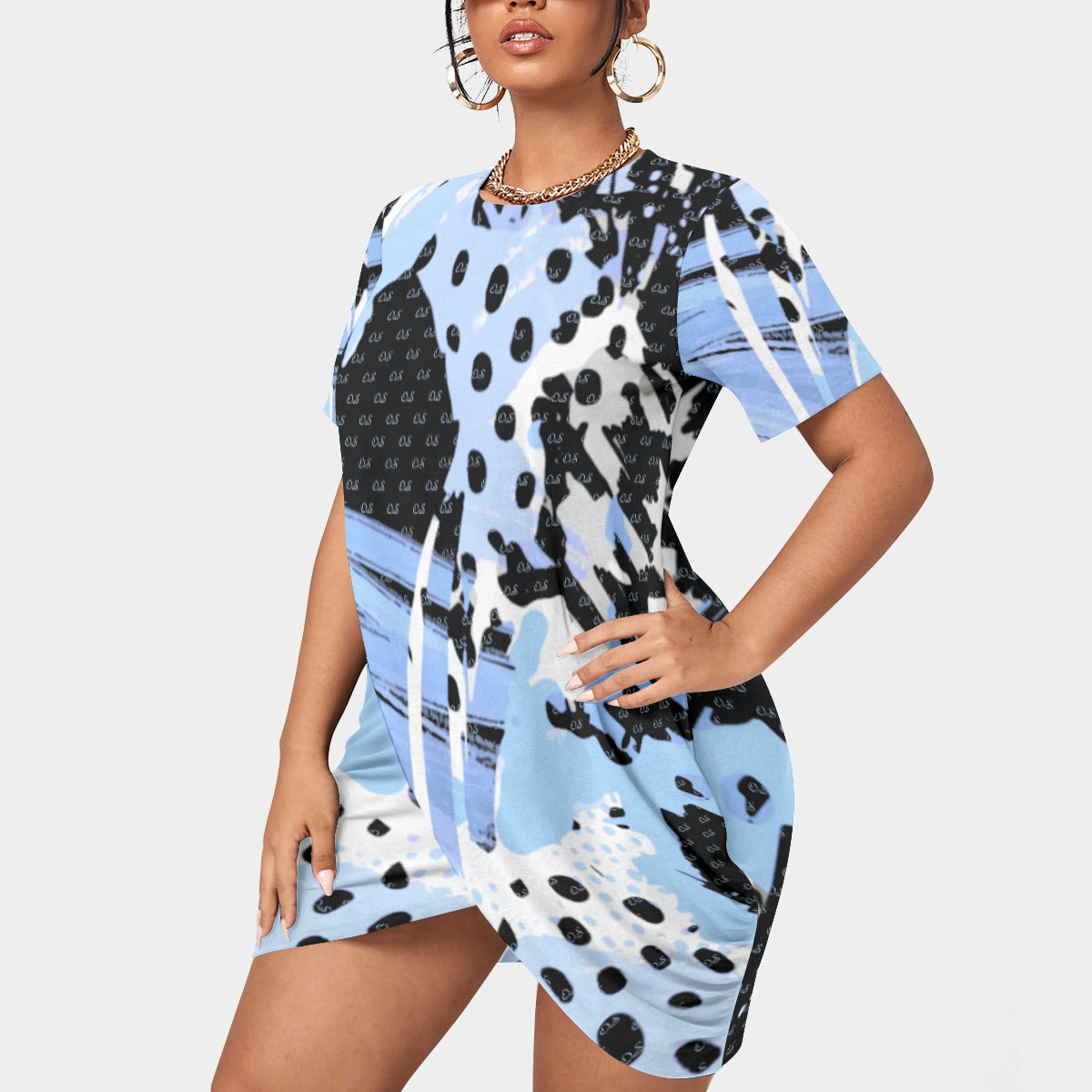 Officially Sexy Animal Abstract Collection Women’s Short Sleeve Plus Size Stacked Hem Dress