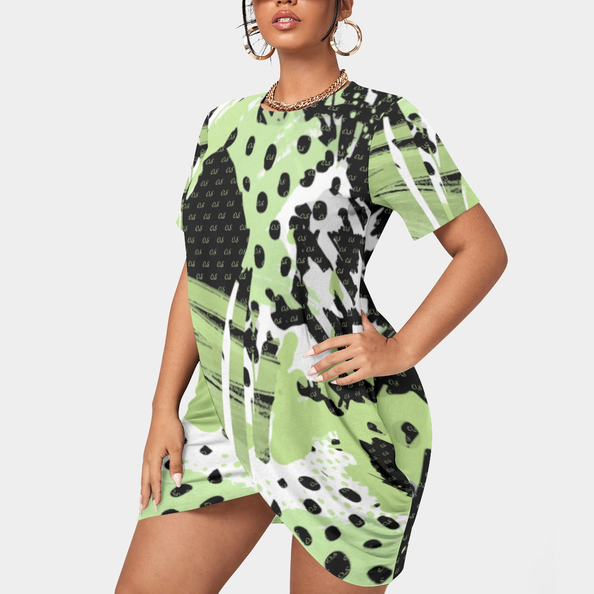 Officially Sexy Animal Abstract Collection Women’s Short Sleeve Plus Size Stacked Hem Dress
