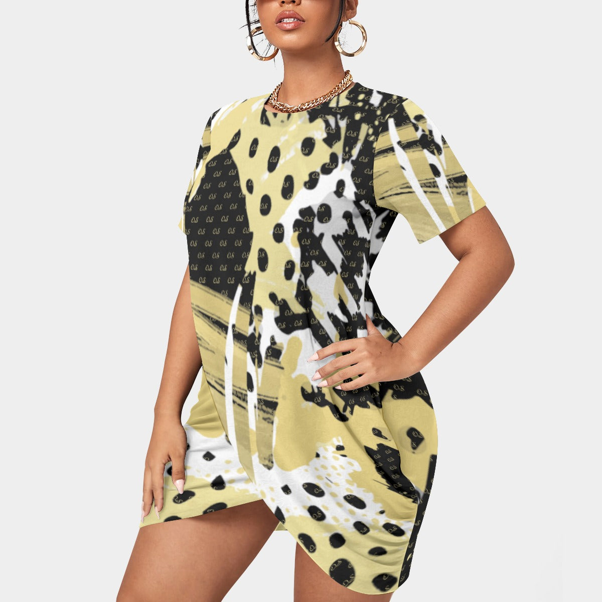 Officially Sexy Animal Abstract Collection Women’s Short Sleeve Plus Size Stacked Hem Dress