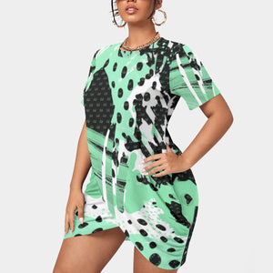 Officially Sexy Animal Abstract Collection Women’s Short Sleeve Plus Size Stacked Hem Dress