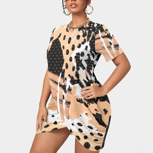Officially Sexy Animal Abstract Collection Women’s Short Sleeve Plus Size Stacked Hem Dress