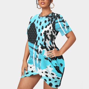Officially Sexy Animal Abstract Collection Women’s Short Sleeve Plus Size Stacked Hem Dress