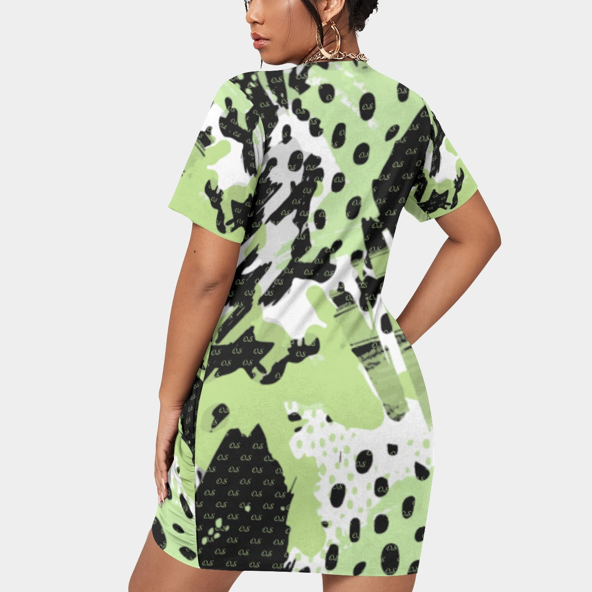 Officially Sexy Animal Abstract Collection Women’s Short Sleeve Plus Size Stacked Hem Dress