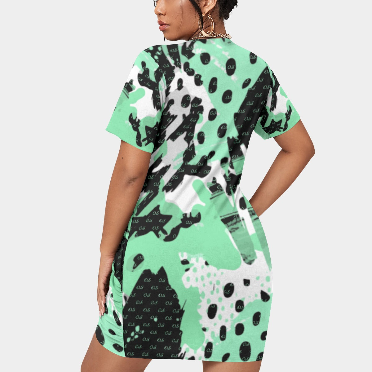 Officially Sexy Animal Abstract Collection Women’s Short Sleeve Plus Size Stacked Hem Dress