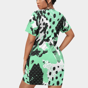 Officially Sexy Animal Abstract Collection Women’s Short Sleeve Plus Size Stacked Hem Dress