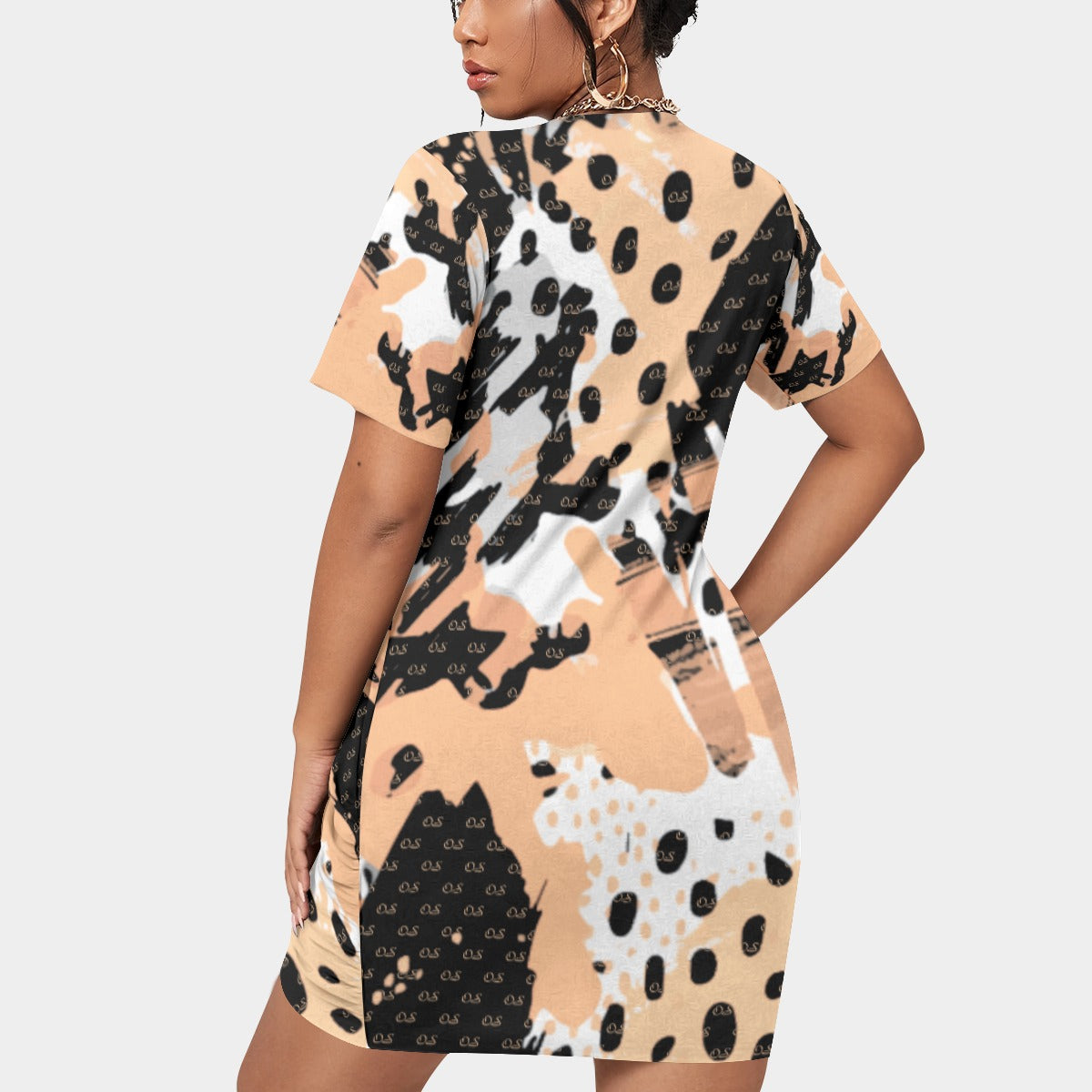 Officially Sexy Animal Abstract Collection Women’s Short Sleeve Plus Size Stacked Hem Dress