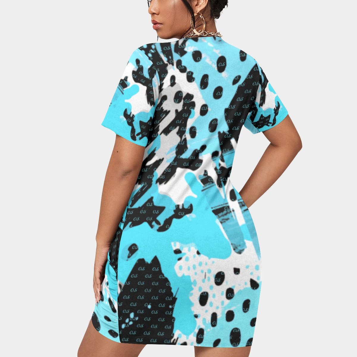 Officially Sexy Animal Abstract Collection Women’s Short Sleeve Plus Size Stacked Hem Dress