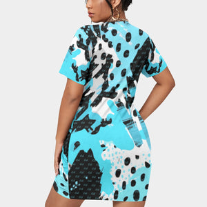 Officially Sexy Animal Abstract Collection Women’s Short Sleeve Plus Size Stacked Hem Dress