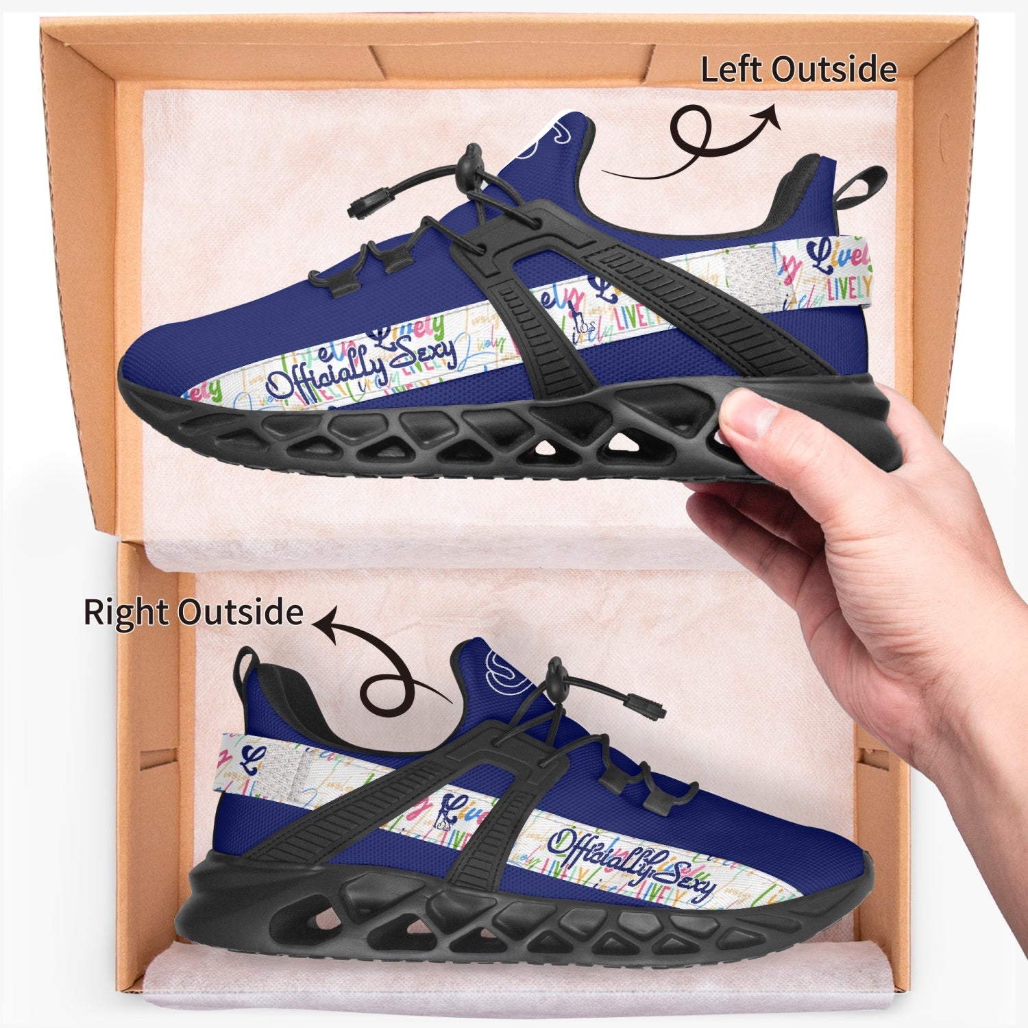 Officially Sexy Lively Collection Solid Navy Mesh Running Shoes Small Text