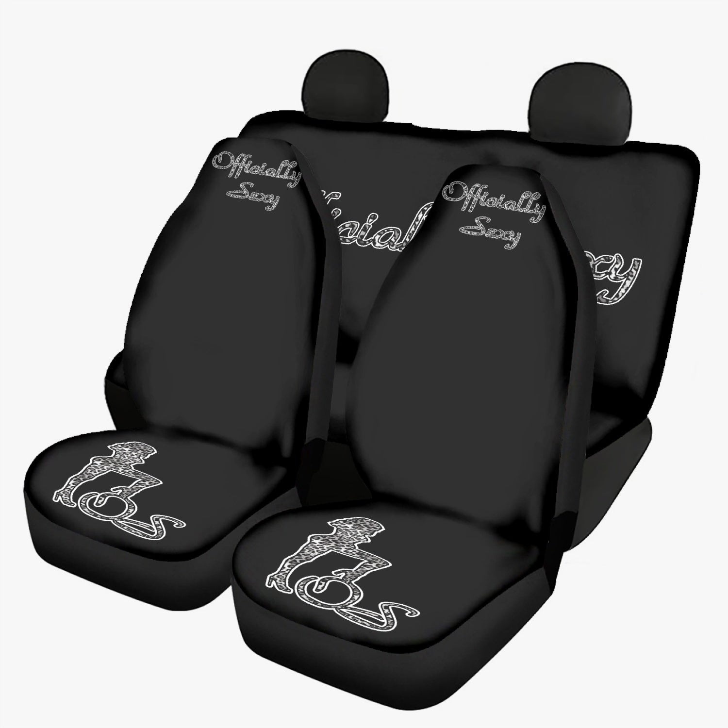 Officially Sexy Snow Leopard Print Collection Black Microfiber Car Seat Covers - 3Pcs