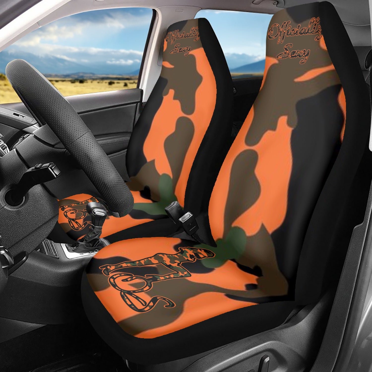 Officially Sexy Orange Army Camouflage Collection Microfiber Car Seat Covers - 3Pcs