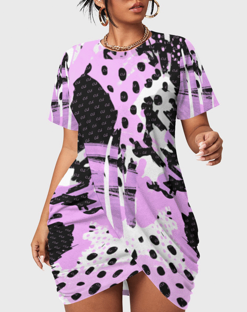 Officially Sexy Animal Abstract Collection Women’s Short Sleeve Plus Size Stacked Hem Dress