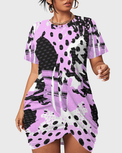 Officially Sexy Animal Abstract Collection Women’s Short Sleeve Plus Size Stacked Hem Dress