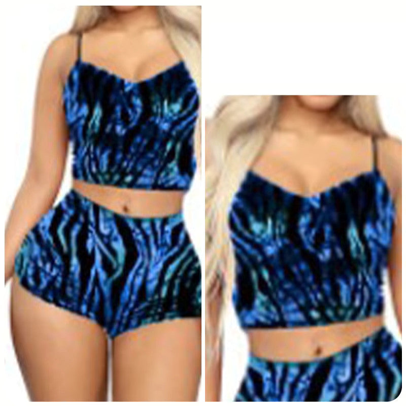 Women's Sexy 2 Piece Velvet Spaghetti Strap Top And Shorts Pajama Sleepwear Set