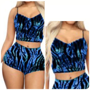 Women's Sexy 2 Piece Velvet Spaghetti Strap Top And Shorts Pajama Sleepwear Set