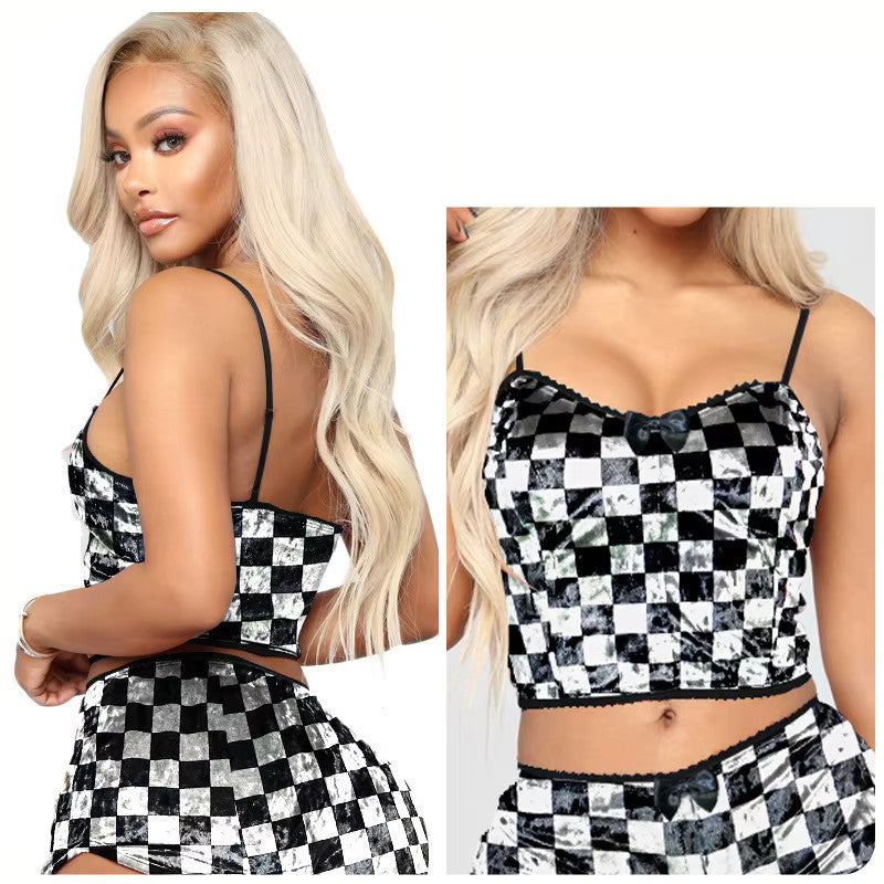 Women's Sexy 2 Piece Velvet Spaghetti Strap Top And Shorts Pajama Sleepwear Set