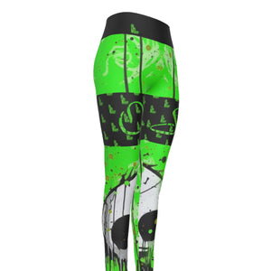 Officially Sexy Creepy Boy Officially Sexy Neon Green Women's High Waist Thigh High Booty Popper Leggings #2 With OS On Front And Back Thighs (English) 2