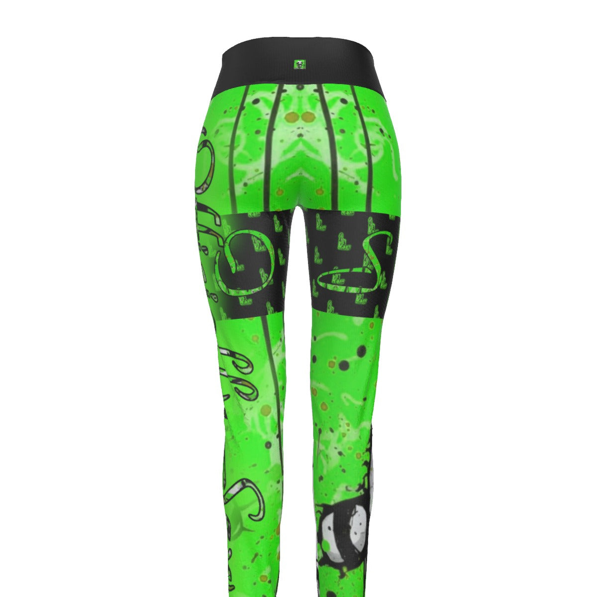 Officially Sexy Creepy Boy Officially Sexy Neon Green Women's High Waist Thigh High Booty Popper Leggings #2 With OS On Front And Back Thighs (English) 3