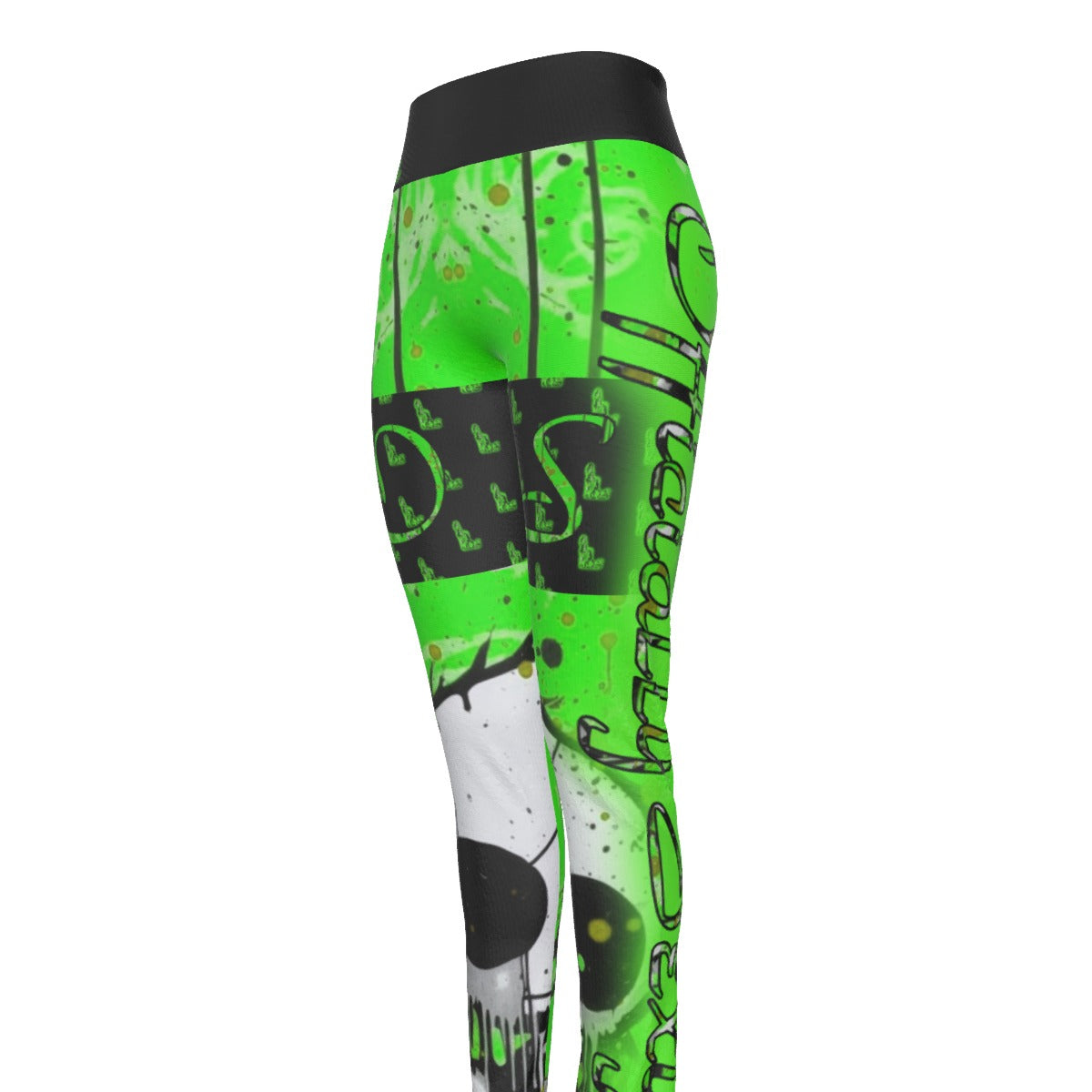 Officially Sexy Creepy Boy Officially Sexy Neon Green Women's High Waist Thigh High Booty Popper Leggings #2 With OS On Front And Back Thighs (English) 4
