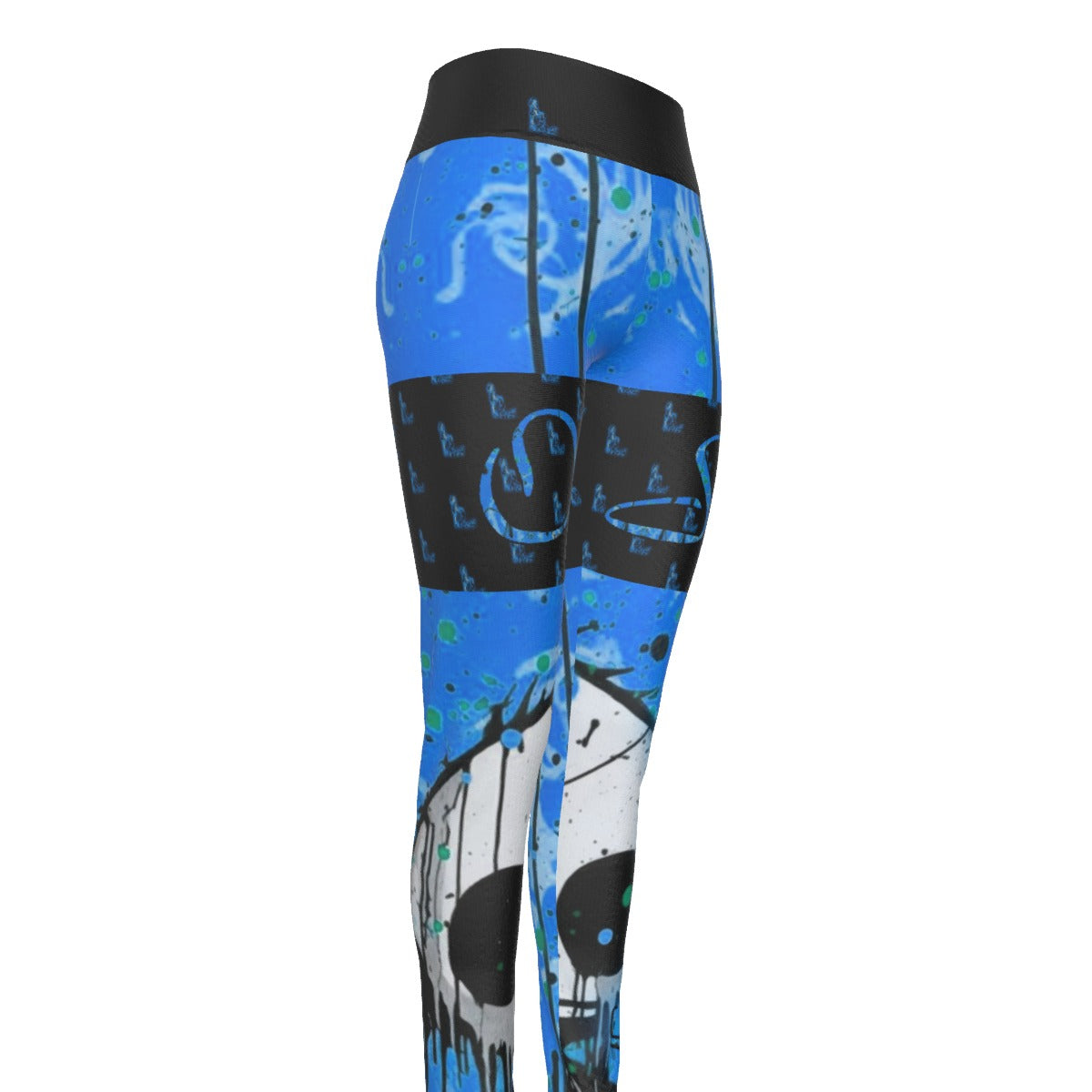 Officially Sexy Creepy Boy Officially Sexy Powder Blue Women's High Waist Thigh High Booty Popper Leggings #2 With OS On Front And Back Thighs (English) 2