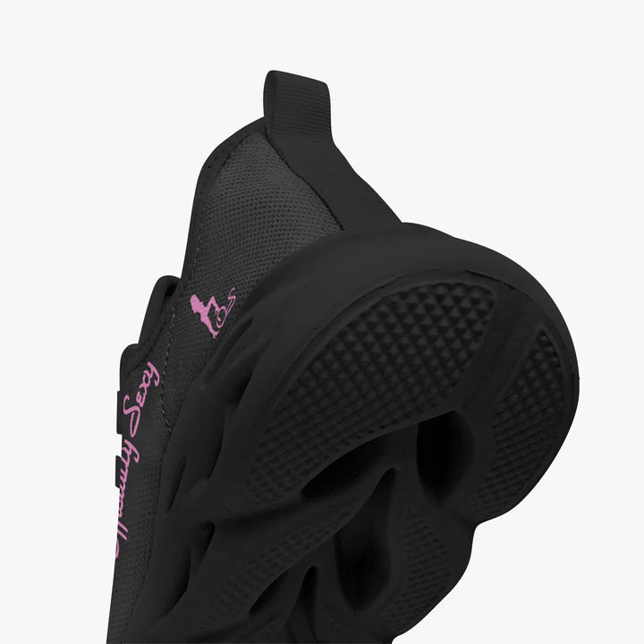 English Officially Sexy Solid Color Collection Pink And Black Bounce Mesh Knit Sneakers - Pink e778bc