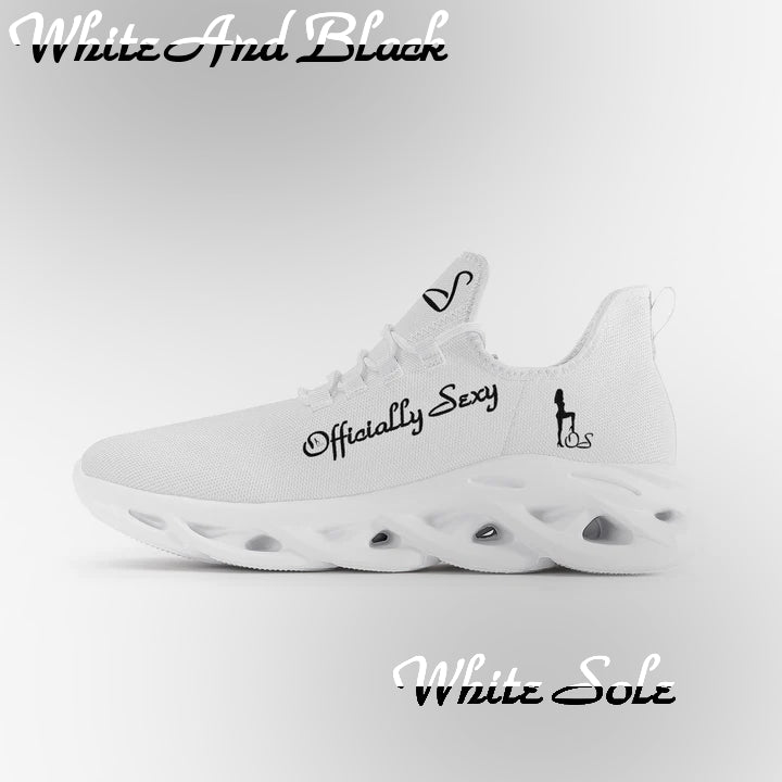 English Officially Sexy Solid Color Collection Bounce Mesh Knit Sneakers - White And Black