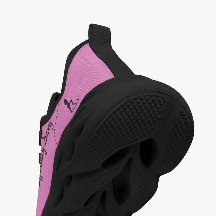 English Officially Sexy Solid Color Collection Pink And Black Bounce Mesh Knit Sneakers - Pink e778bc