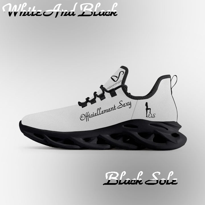 French Officiellement Sexy Solid Color Collection Bounce Mesh Knit Sneakers - White And Black