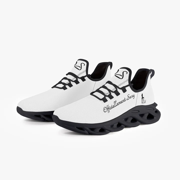 French Officiellement Sexy Solid Color Collection Bounce Mesh Knit Sneakers - White And Black