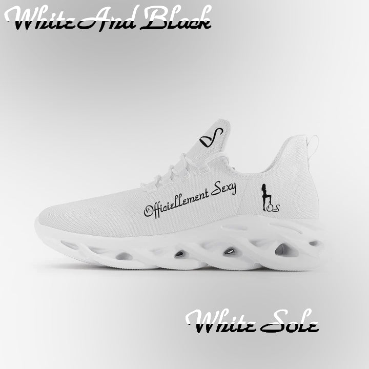 French Officiellement Sexy Solid Color Collection Bounce Mesh Knit Sneakers - White And Black