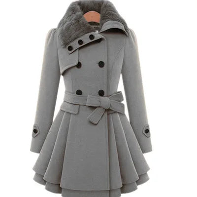 Women's Winter Slim Long Wool Sherpa Korean Cashmere England Style Trench Coat