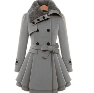 Women's Winter Slim Long Wool Sherpa Korean Cashmere England Style Trench Coat
