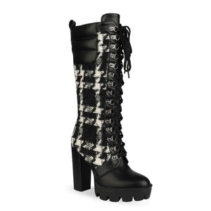 Women's Fashion Camouflage Print Long Boots - Winter Thick Heel Platform Mid-Calf Boots